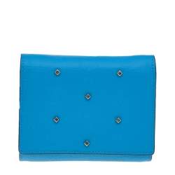 MCM Blue Coated Canvas Studded Claudia Trifold Wallet