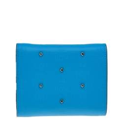 MCM Blue Coated Canvas Studded Claudia Trifold Wallet