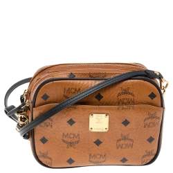 MCM Tan Visetos Coated Canvas And Leather Double Zip Camera
