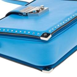 Pre Owned MCM Blue Leather Studded Box Shoulder Bag