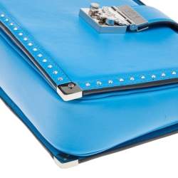 Pre Owned MCM Blue Leather Studded Box Shoulder Bag