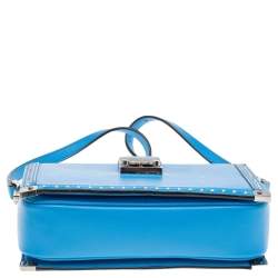 Pre Owned MCM Blue Leather Studded Box Shoulder Bag