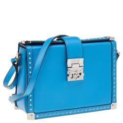 Pre Owned MCM Blue Leather Studded Box Shoulder Bag