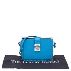 Pre Owned MCM Blue Leather Studded Box Shoulder Bag