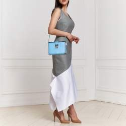 Pre Owned MCM Blue Leather Studded Box Shoulder Bag