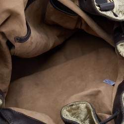 Pre Owned MCM Brown Visetos Velvet And Leather Drawstring Shoulder Bag