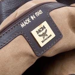 Pre Owned MCM Brown Visetos Velvet And Leather Drawstring Shoulder Bag