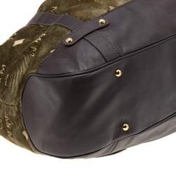 Pre Owned MCM Brown Visetos Velvet And Leather Drawstring Shoulder Bag