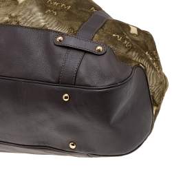 Pre Owned MCM Brown Visetos Velvet And Leather Drawstring Shoulder Bag