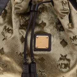 Pre Owned MCM Brown Visetos Velvet And Leather Drawstring Shoulder Bag