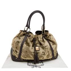 Pre Owned MCM Brown Visetos Velvet And Leather Drawstring Shoulder Bag