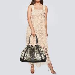 Pre Owned MCM Brown Visetos Velvet And Leather Drawstring Shoulder Bag