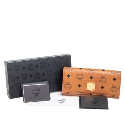 Pre Owned MCM Cognac Visetos Coated Canvas Heritage Flap Continental Wallet