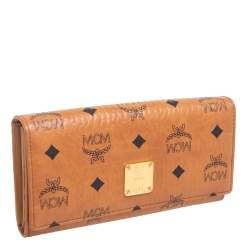 Pre Owned MCM Cognac Visetos Coated Canvas Heritage Flap Continental Wallet