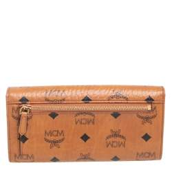 Pre Owned MCM Cognac Visetos Coated Canvas Heritage Flap Continental Wallet