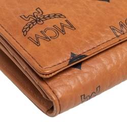 Pre Owned MCM Cognac Visetos Coated Canvas Heritage Flap Continental Wallet
