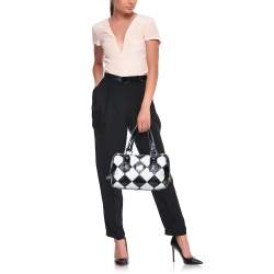 Pre Owned MCM Black & White Diamond Pattern Leather Enamel Satchel