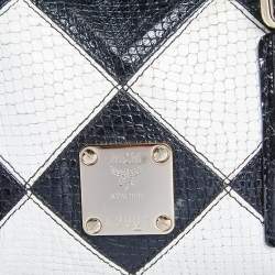 Pre Owned MCM Black & White Diamond Pattern Leather Enamel Satchel