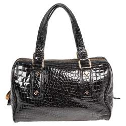 Pre Owned MCM Black & White Diamond Pattern Leather Enamel Satchel