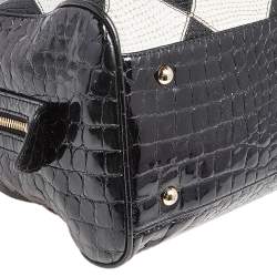 Pre Owned MCM Black & White Diamond Pattern Leather Enamel Satchel