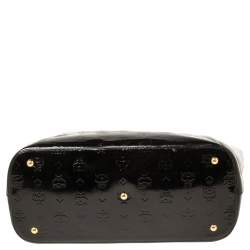 Pre Owned MCM Black Signature Embossed Patent Leather Tote