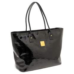 Pre Owned MCM Black Signature Embossed Patent Leather Tote