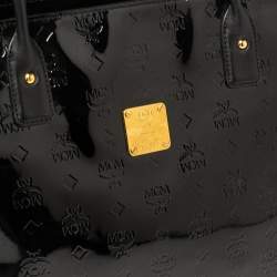 Pre Owned MCM Black Signature Embossed Patent Leather Tote