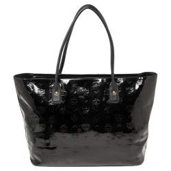Pre Owned MCM Black Signature Embossed Patent Leather Tote