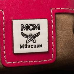 MCM White/Pink Visetos Leather Boston Bag