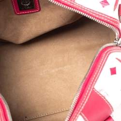 MCM White/Pink Visetos Leather Boston Bag