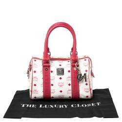 MCM White/Pink Visetos Leather Boston Bag