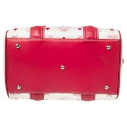 MCM White/Pink Visetos Leather Boston Bag
