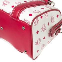 MCM White/Pink Visetos Leather Boston Bag