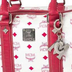 MCM White/Pink Visetos Leather Boston Bag