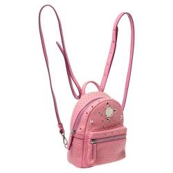 Pre Owned MCM Pink Leather X Mini Studded Stark-Bebe Boo Backpack