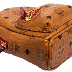 MCM Cognac Visetos Coated Canvas and Leather Backpack Wristlet Pouch 