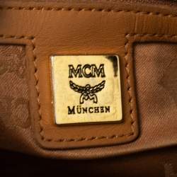 Pre Owned MCM Cognac Visetos Coated Canvas and Leather Essential Barrel Bag