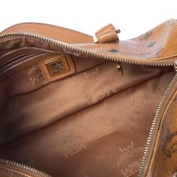 Pre Owned MCM Cognac Visetos Coated Canvas and Leather Essential Barrel Bag