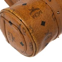 Pre Owned MCM Cognac Visetos Coated Canvas and Leather Essential Barrel Bag