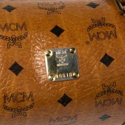 Pre Owned MCM Cognac Visetos Coated Canvas and Leather Essential Barrel Bag