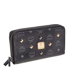 MCM Black Visetos Coated Canvas Organiser Wallet