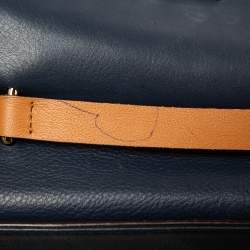MCM Blue Leather Turn Lock Flap Top Handle Bag