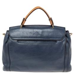 MCM Blue Leather Turn Lock Flap Top Handle Bag