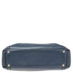 MCM Blue Leather Turn Lock Flap Top Handle Bag