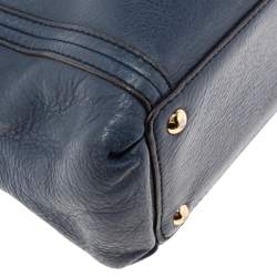 MCM Blue Leather Turn Lock Flap Top Handle Bag