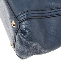 MCM Blue Leather Turn Lock Flap Top Handle Bag