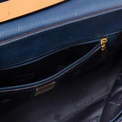 MCM Blue Leather Turn Lock Flap Top Handle Bag