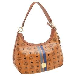 MCM Tan Leather And Coated Canvas Hobo