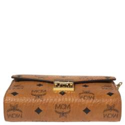 Pre Owned MCM Cognac Visetos Coated Canvas Patricia Wallet on Chain