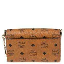 Pre Owned MCM Cognac Visetos Coated Canvas Patricia Wallet on Chain